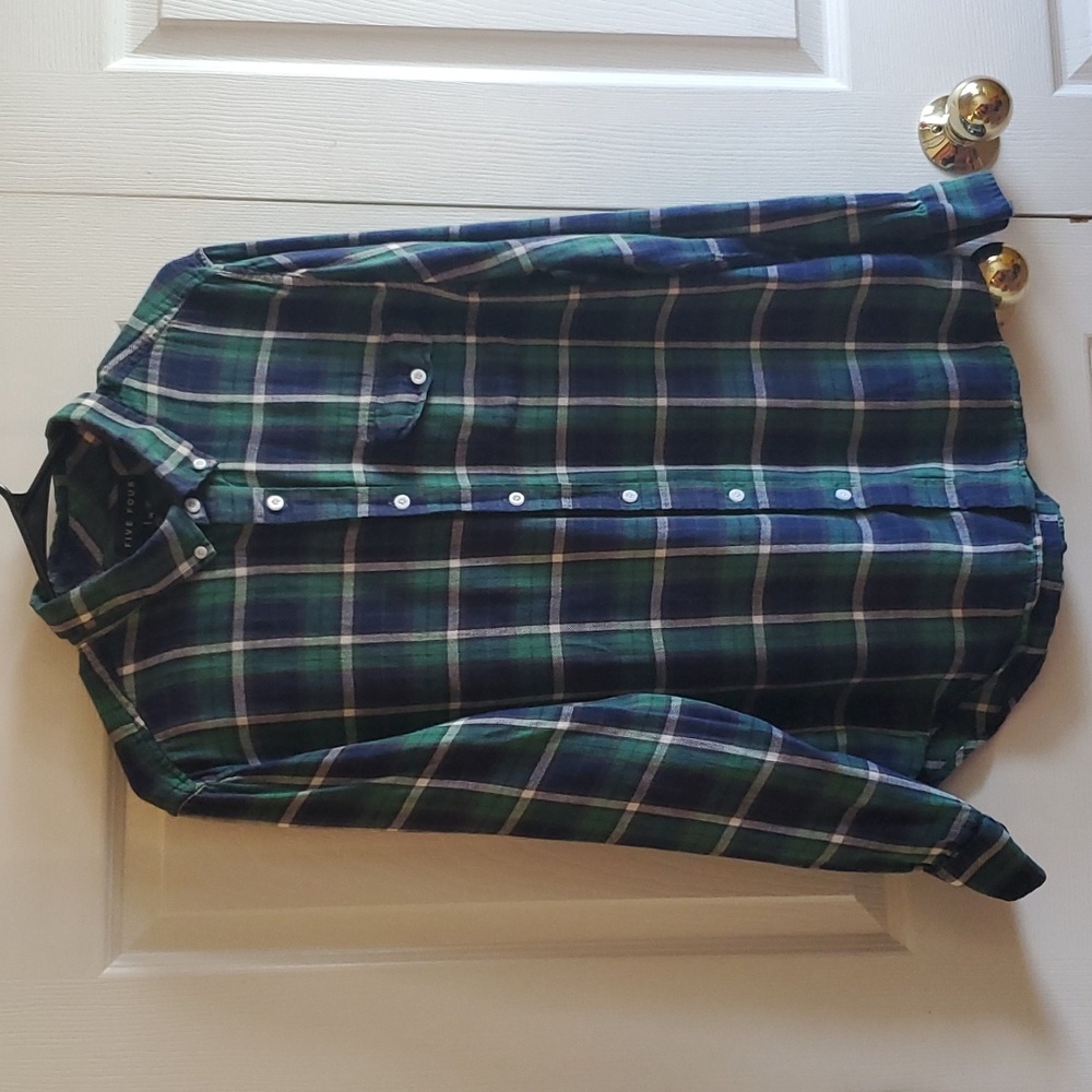 Five Four green/blue XL button down shirt linen/cotton